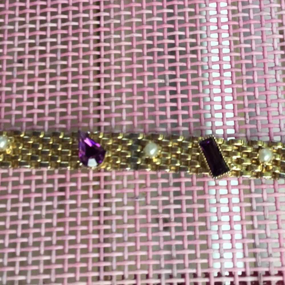 Vintage goldtone mesh bracelet with faux amethyst… - image 3