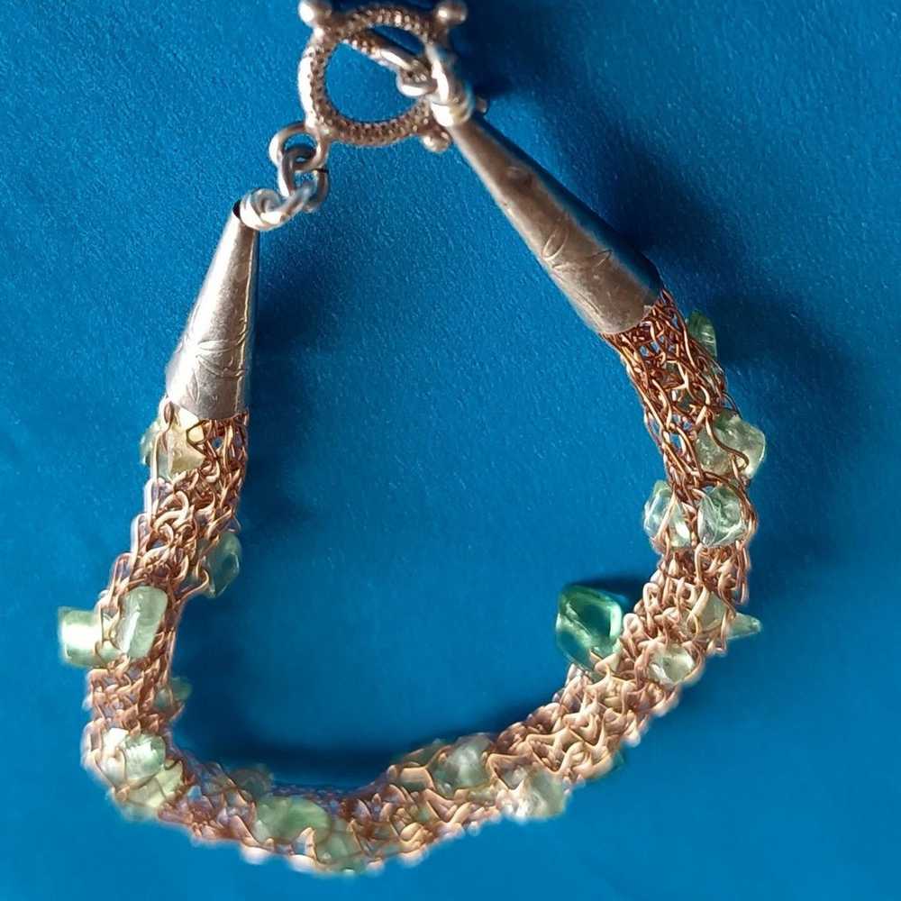 Vintage Sterling Silver Green Turquoise Enamel Be… - image 2