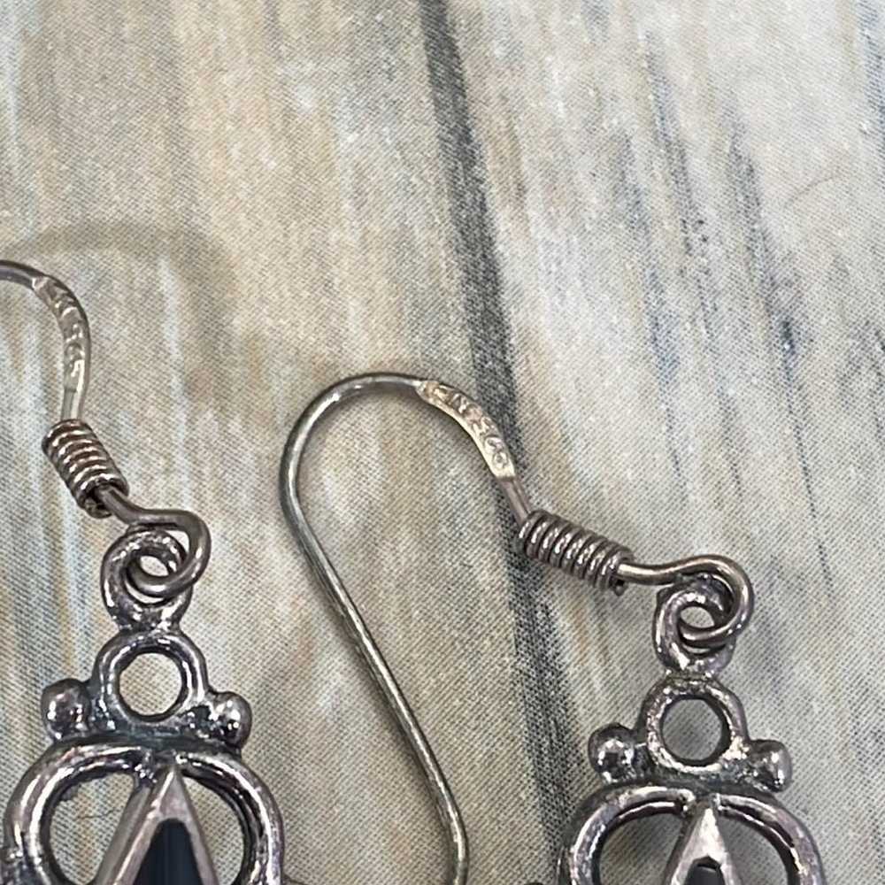 Vintage Sterling silver onyx filigree dangle drop… - image 4