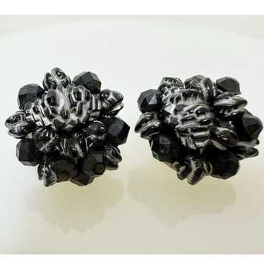 Vintage West Germany Clip On Earrings Round Black… - image 1