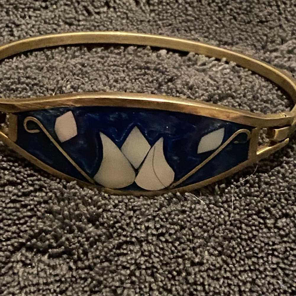 Antique inlaid flower bracelet - image 2