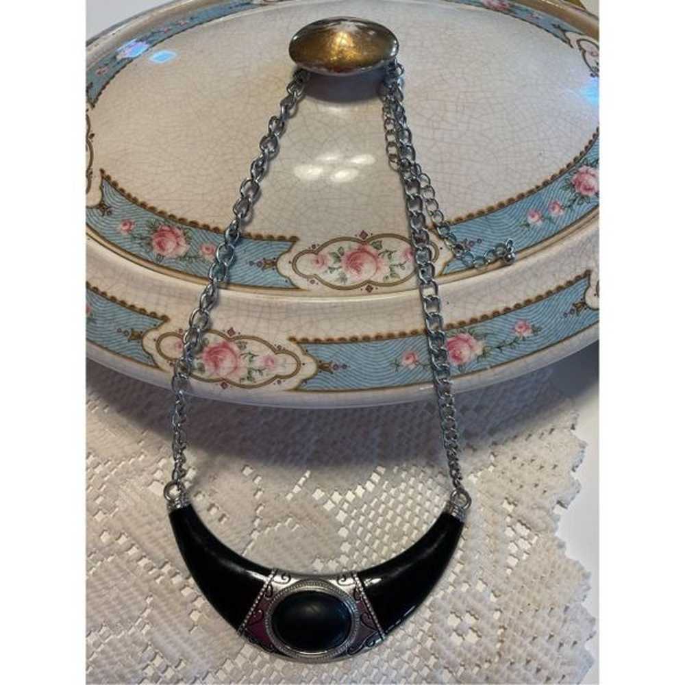 Vintage Boho Western Necklace Black & Silver - image 1