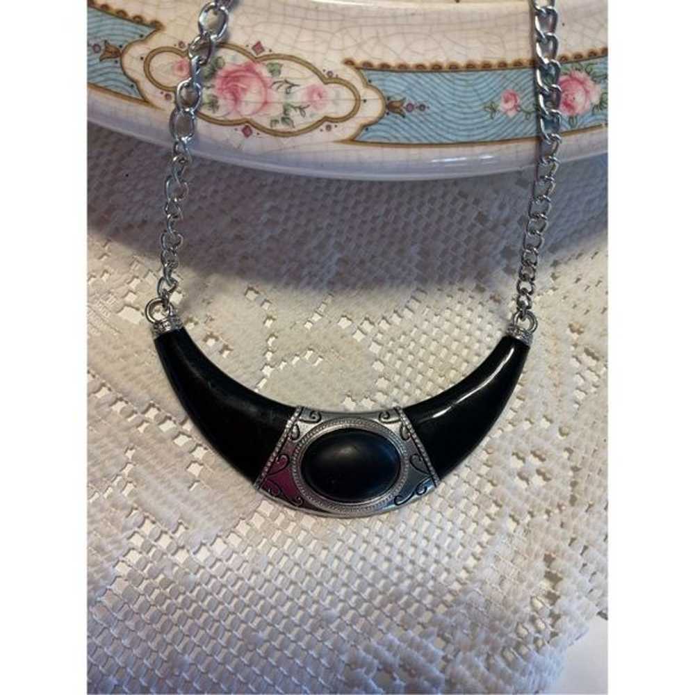 Vintage Boho Western Necklace Black & Silver - image 4