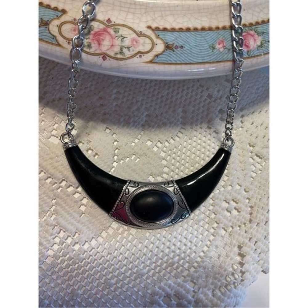 Vintage Boho Western Necklace Black & Silver - image 7