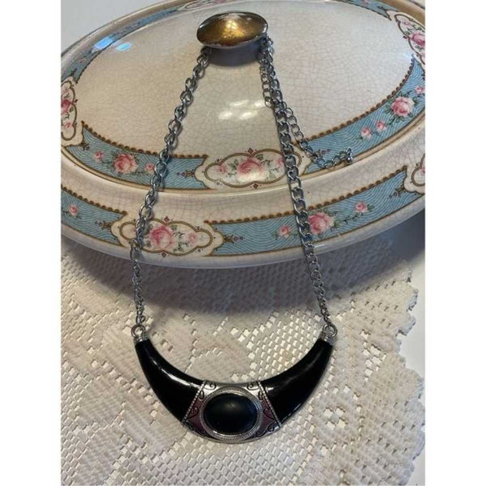 Vintage Boho Western Necklace Black & Silver - image 9