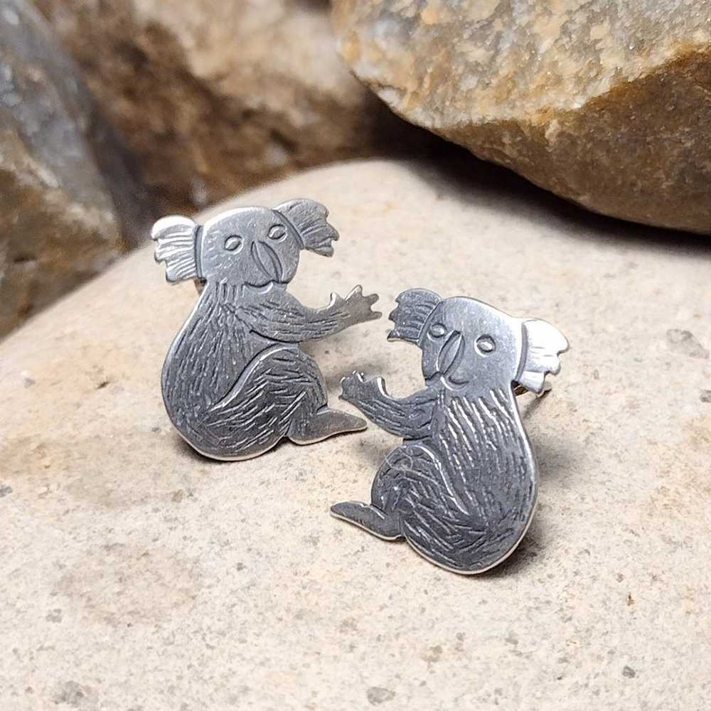 Vintage .925 Sterling Silver Koal Bear Earrings - image 2