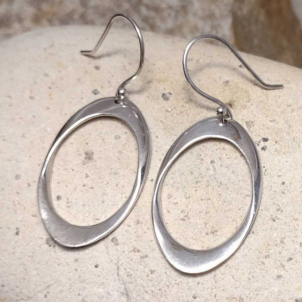 Sterling Silver .925 Oval Hoop Dangle Earrings Vi… - image 1