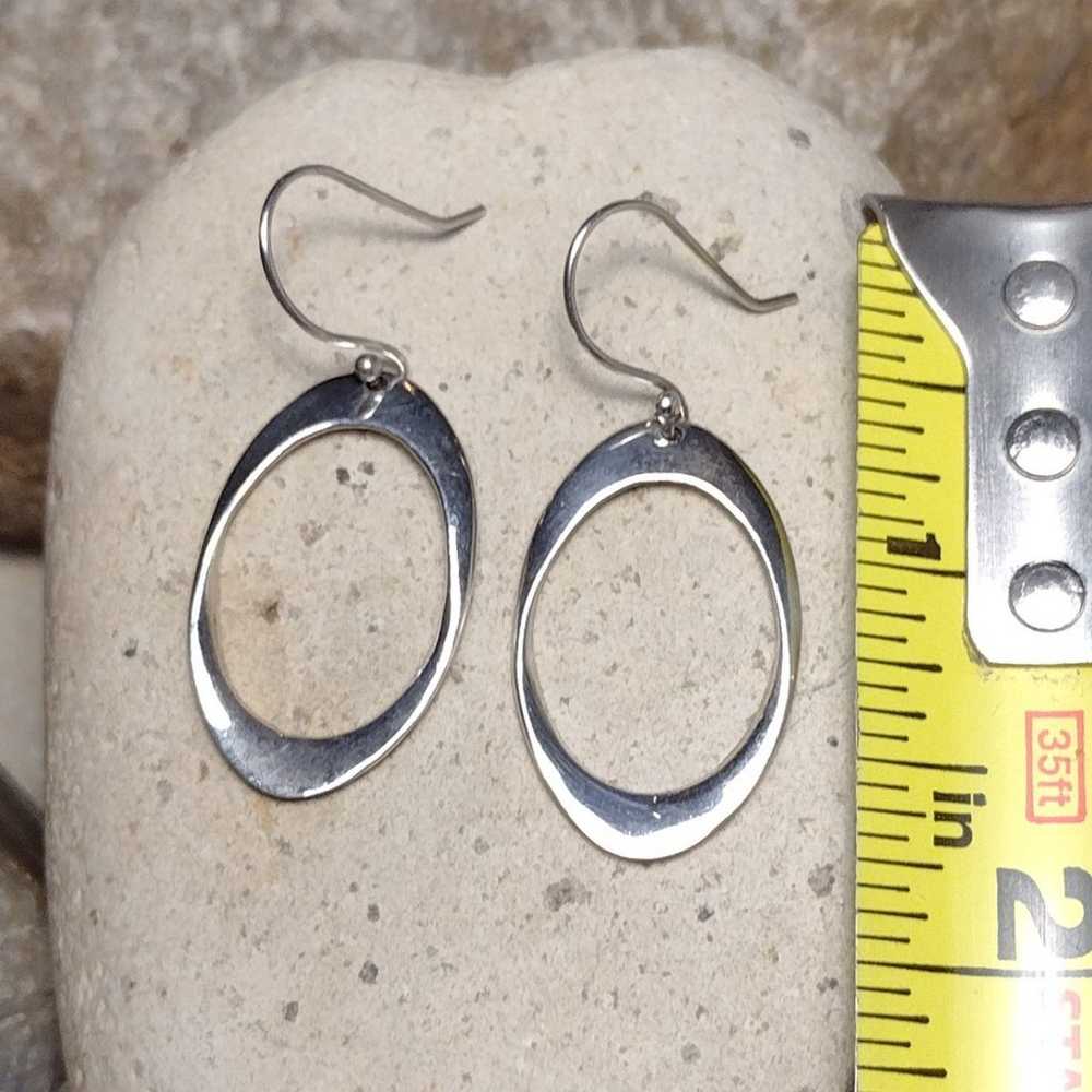 Sterling Silver .925 Oval Hoop Dangle Earrings Vi… - image 2