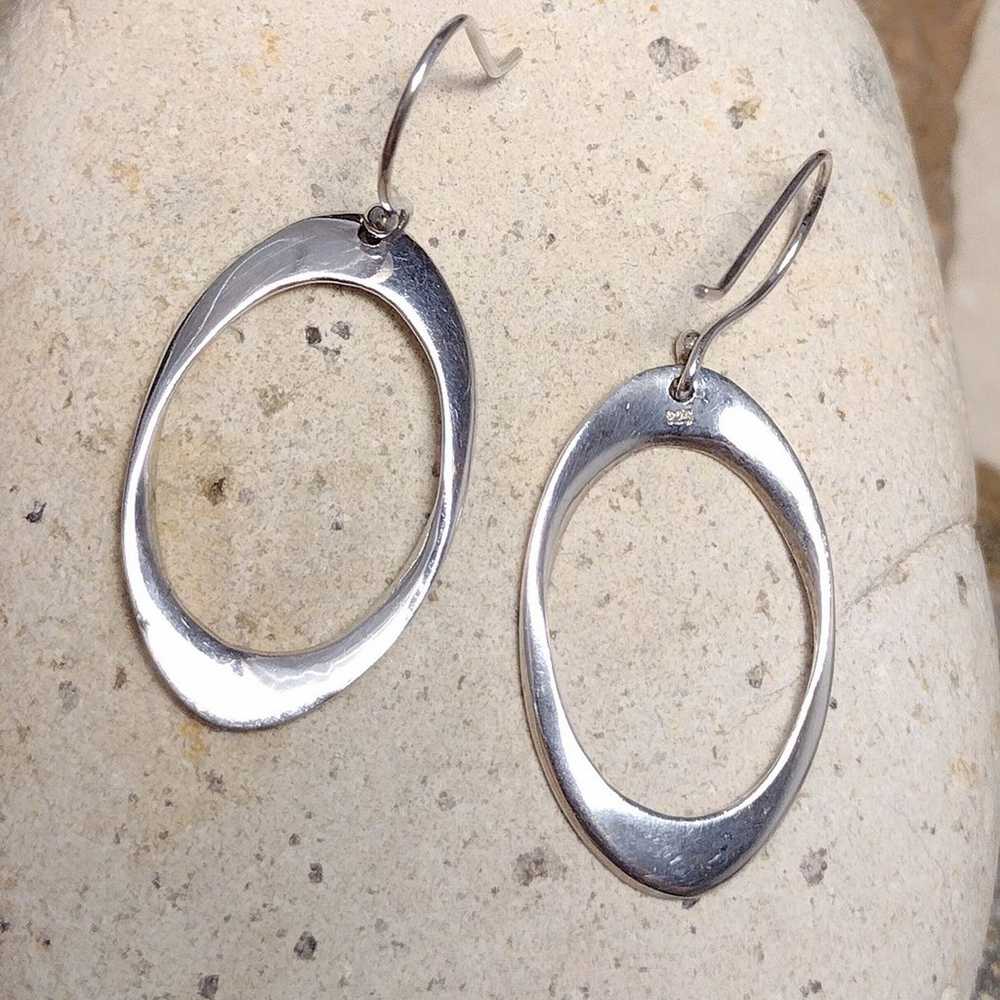 Sterling Silver .925 Oval Hoop Dangle Earrings Vi… - image 3