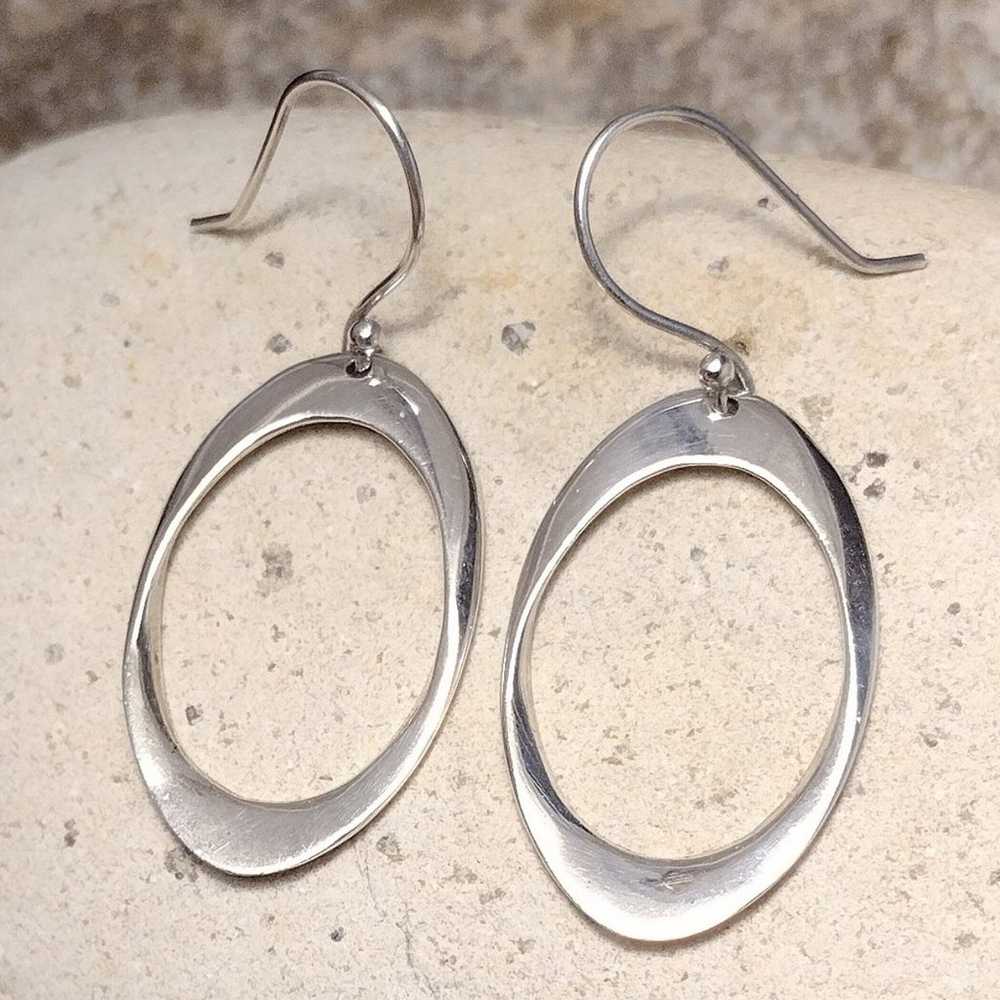 Sterling Silver .925 Oval Hoop Dangle Earrings Vi… - image 4