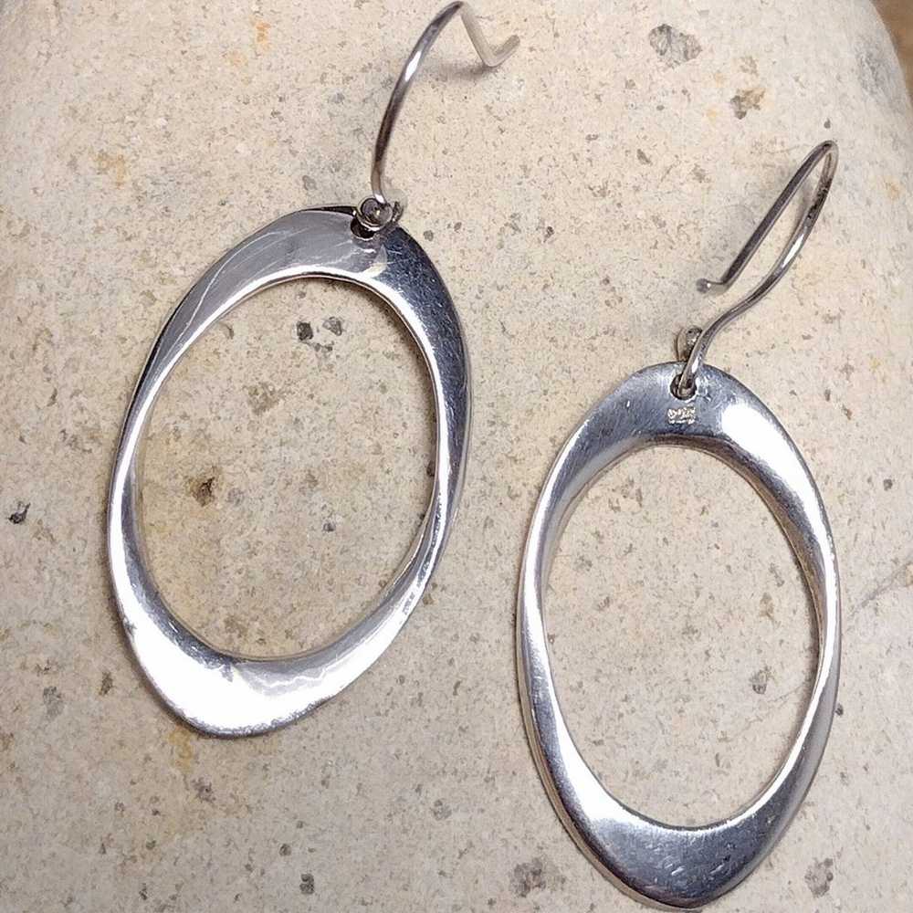 Sterling Silver .925 Oval Hoop Dangle Earrings Vi… - image 5