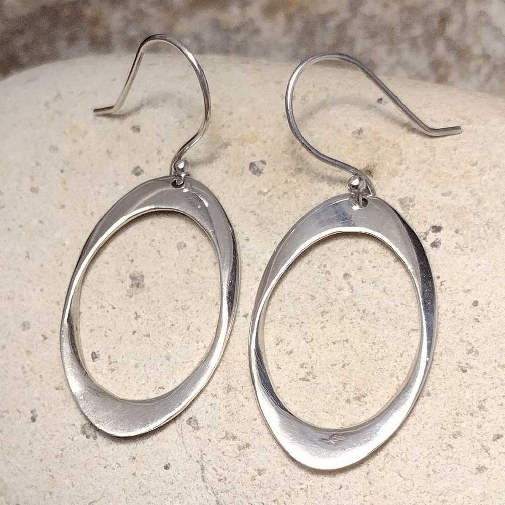 Sterling Silver .925 Oval Hoop Dangle Earrings Vi… - image 6