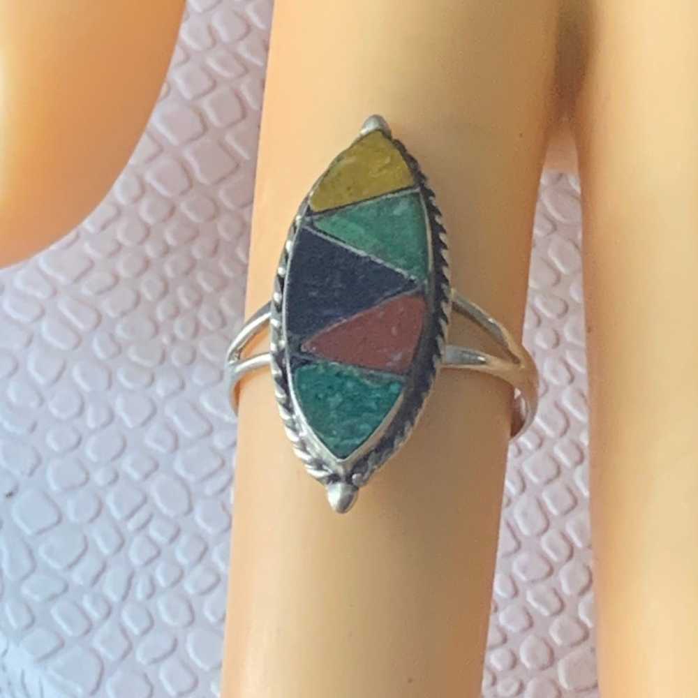 Vintage 925 Sterling Silver Taxco Inlaid Ring - 6… - image 10