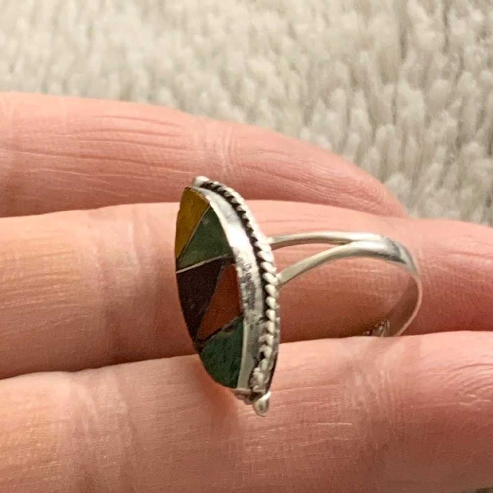 Vintage 925 Sterling Silver Taxco Inlaid Ring - 6… - image 11