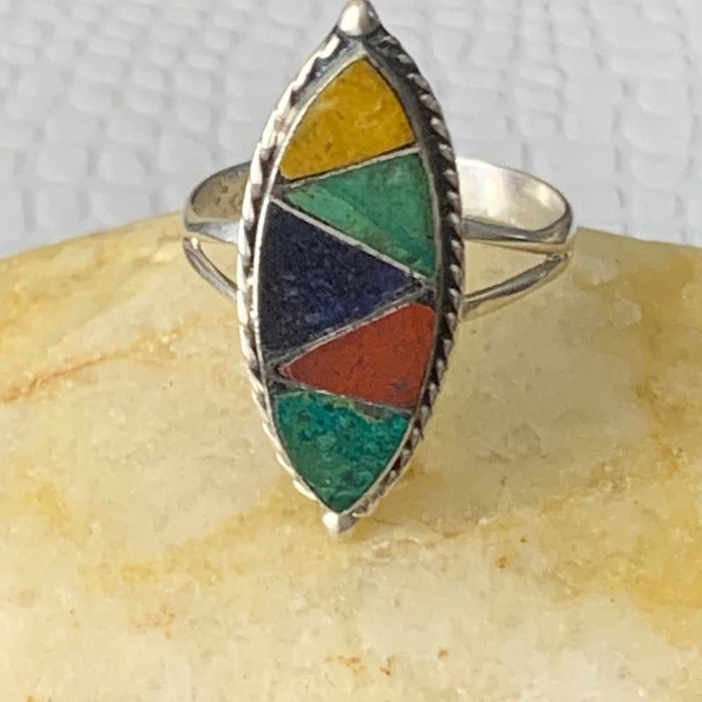 Vintage 925 Sterling Silver Taxco Inlaid Ring - 6… - image 1