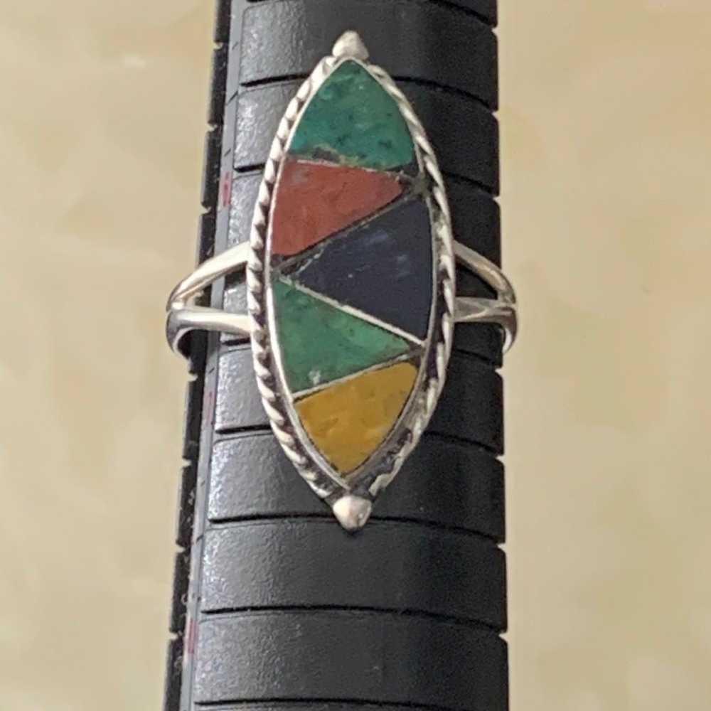 Vintage 925 Sterling Silver Taxco Inlaid Ring - 6… - image 2