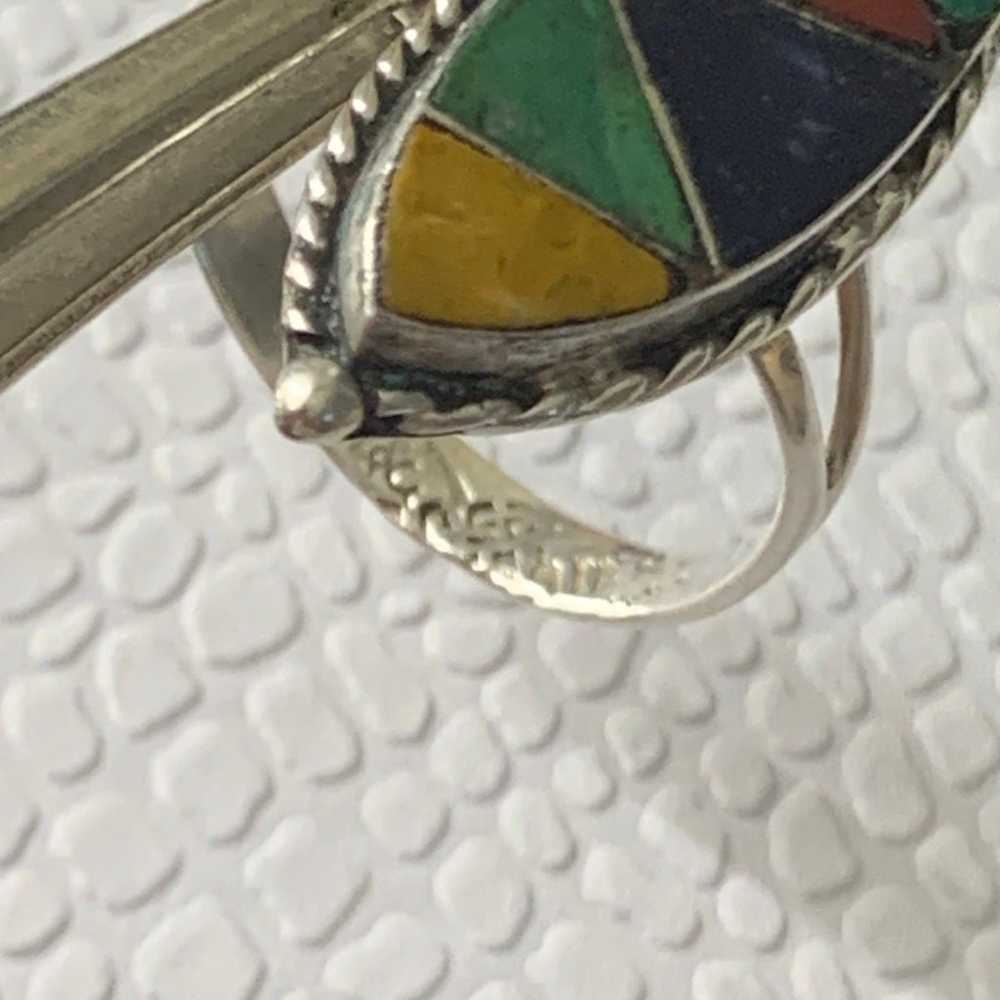 Vintage 925 Sterling Silver Taxco Inlaid Ring - 6… - image 3