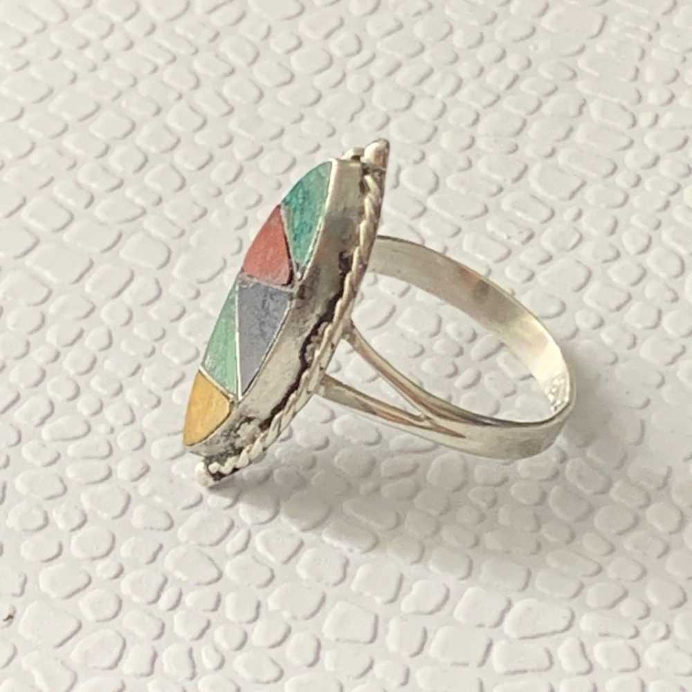 Vintage 925 Sterling Silver Taxco Inlaid Ring - 6… - image 5