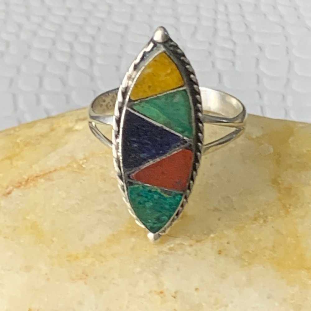 Vintage 925 Sterling Silver Taxco Inlaid Ring - 6… - image 9