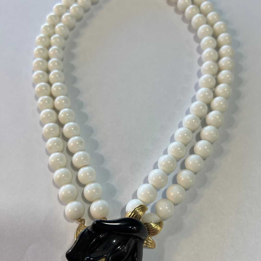 Vintage KJL for Avon Double Strand White Bead Bla… - image 1