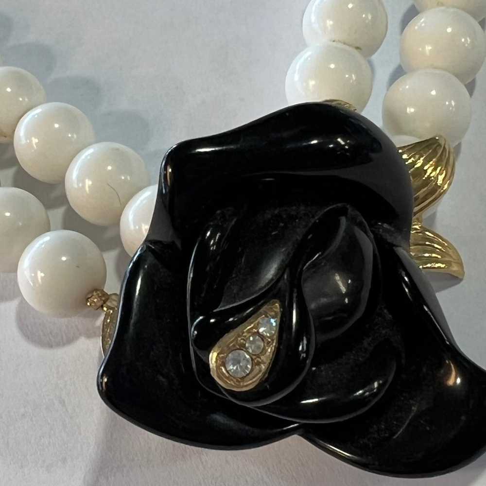 Vintage KJL for Avon Double Strand White Bead Bla… - image 2