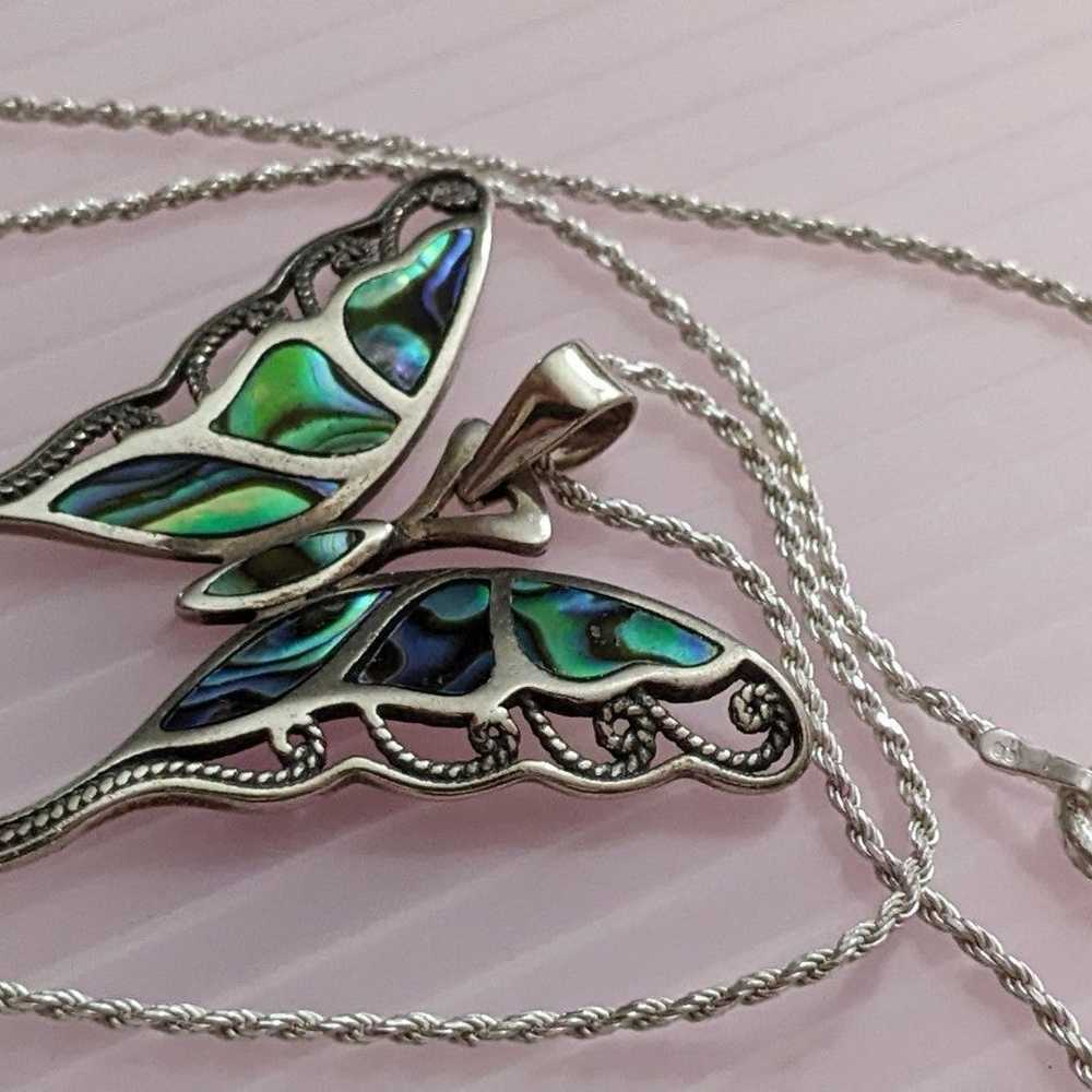 Vintage Sterling Silver Abalone Inlay EJI Butterf… - image 2