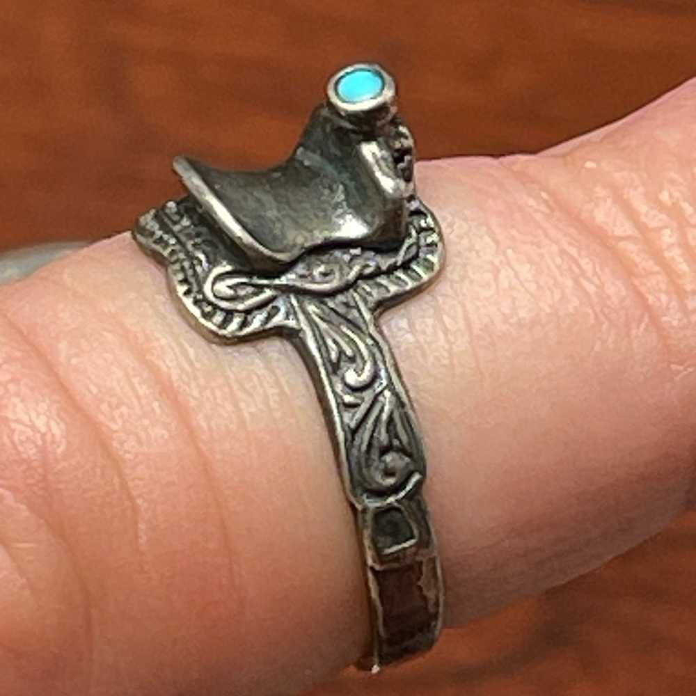 Vintage sterling silver horse saddle ring - image 1