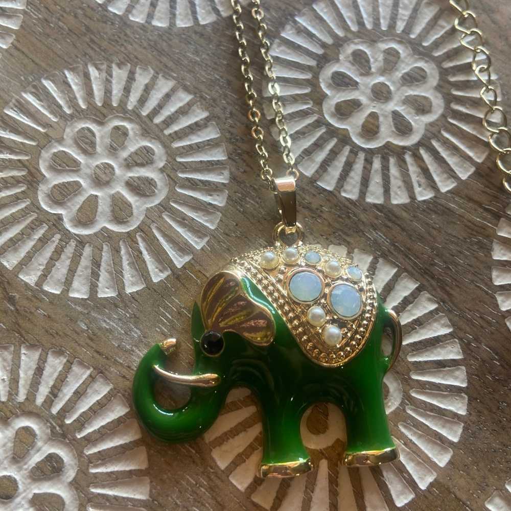 Green Enamel Elephant moon glass necklace - image 1