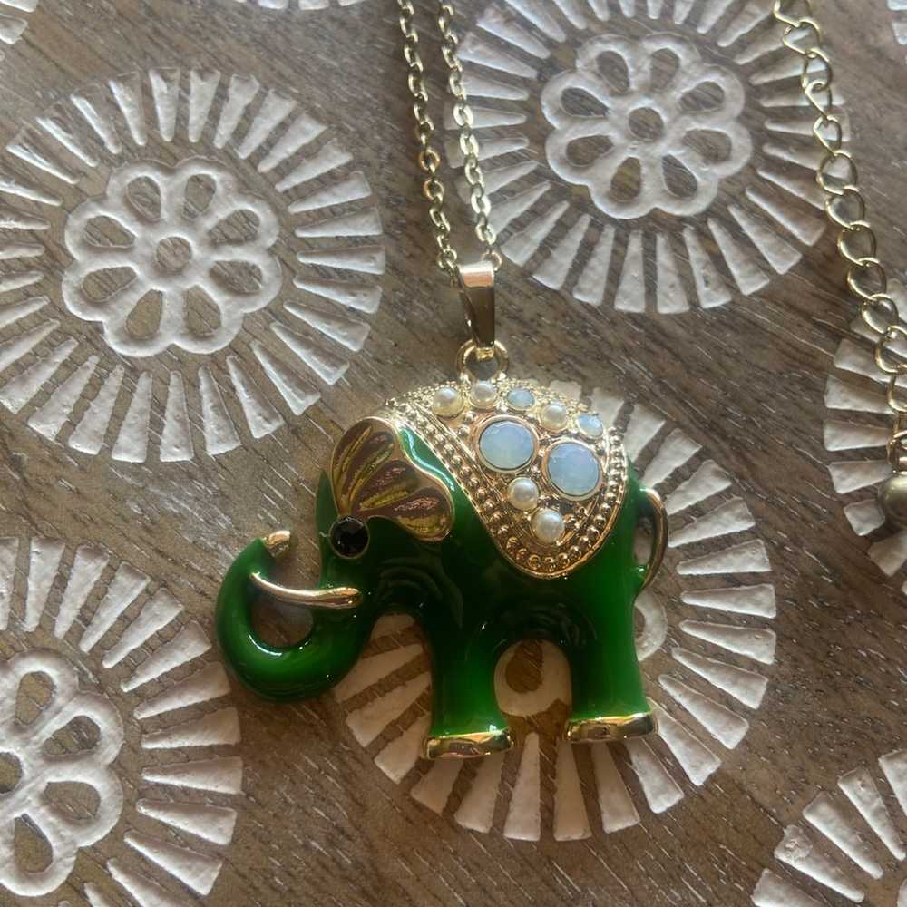 Green Enamel Elephant moon glass necklace - image 2