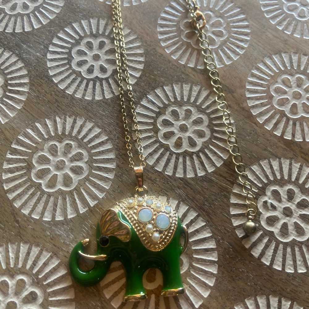 Green Enamel Elephant moon glass necklace - image 3