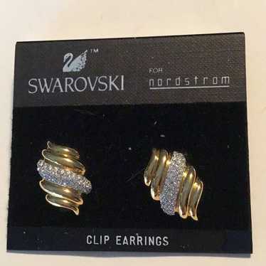 Swarovski gold tone crystal earrings - image 1