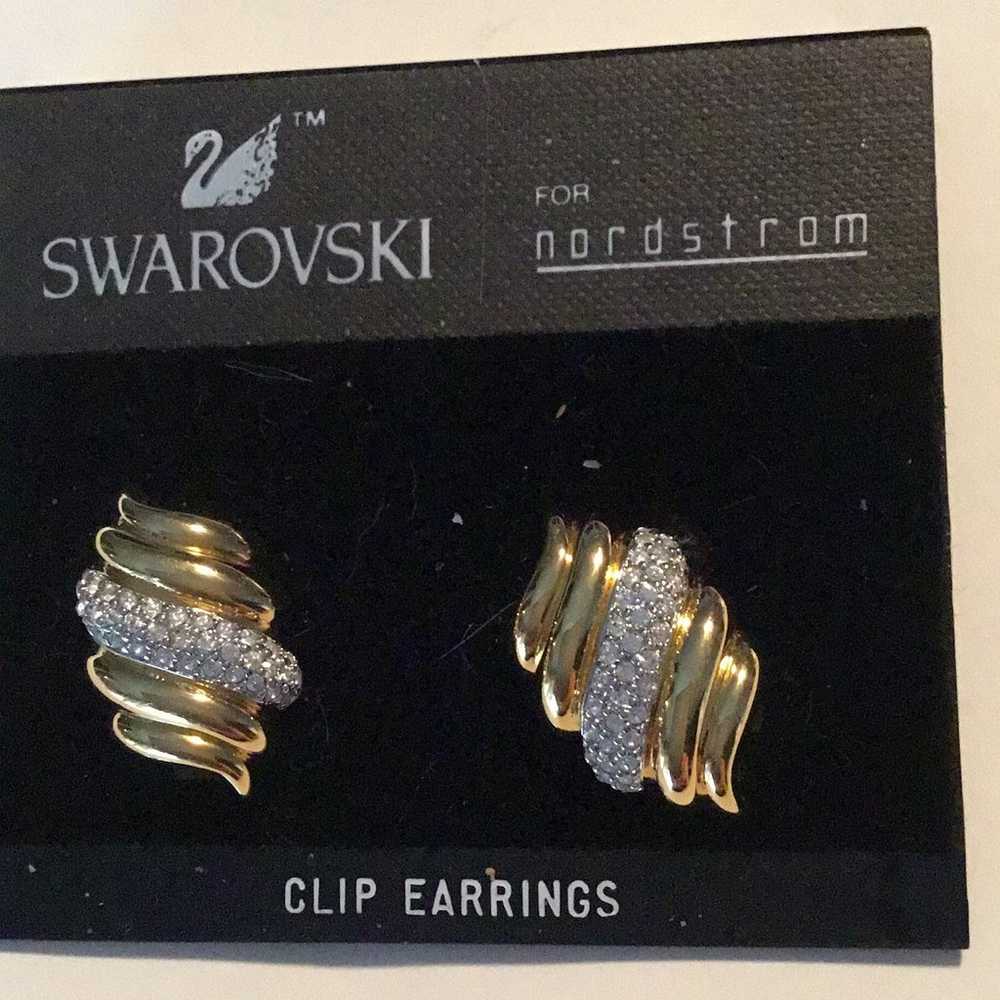 Swarovski gold tone crystal earrings - image 2