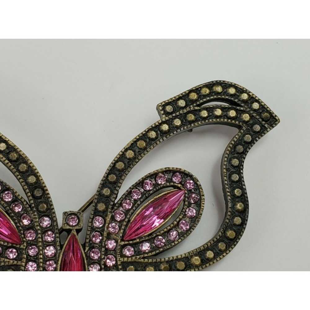 Large Metal Brass Tone Butterfly Pin Brooch with … - image 2