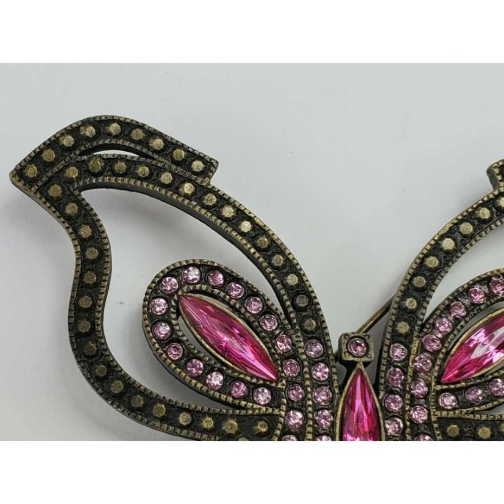 Large Metal Brass Tone Butterfly Pin Brooch with … - image 3