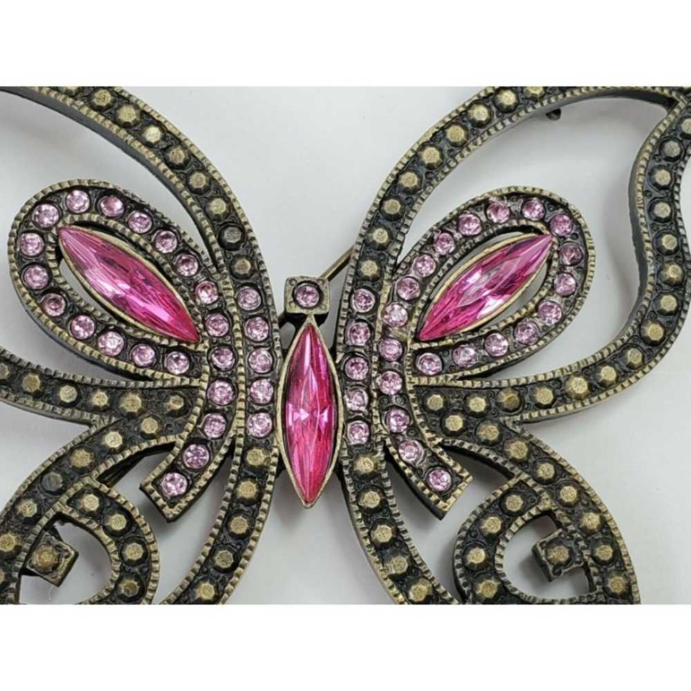 Large Metal Brass Tone Butterfly Pin Brooch with … - image 4