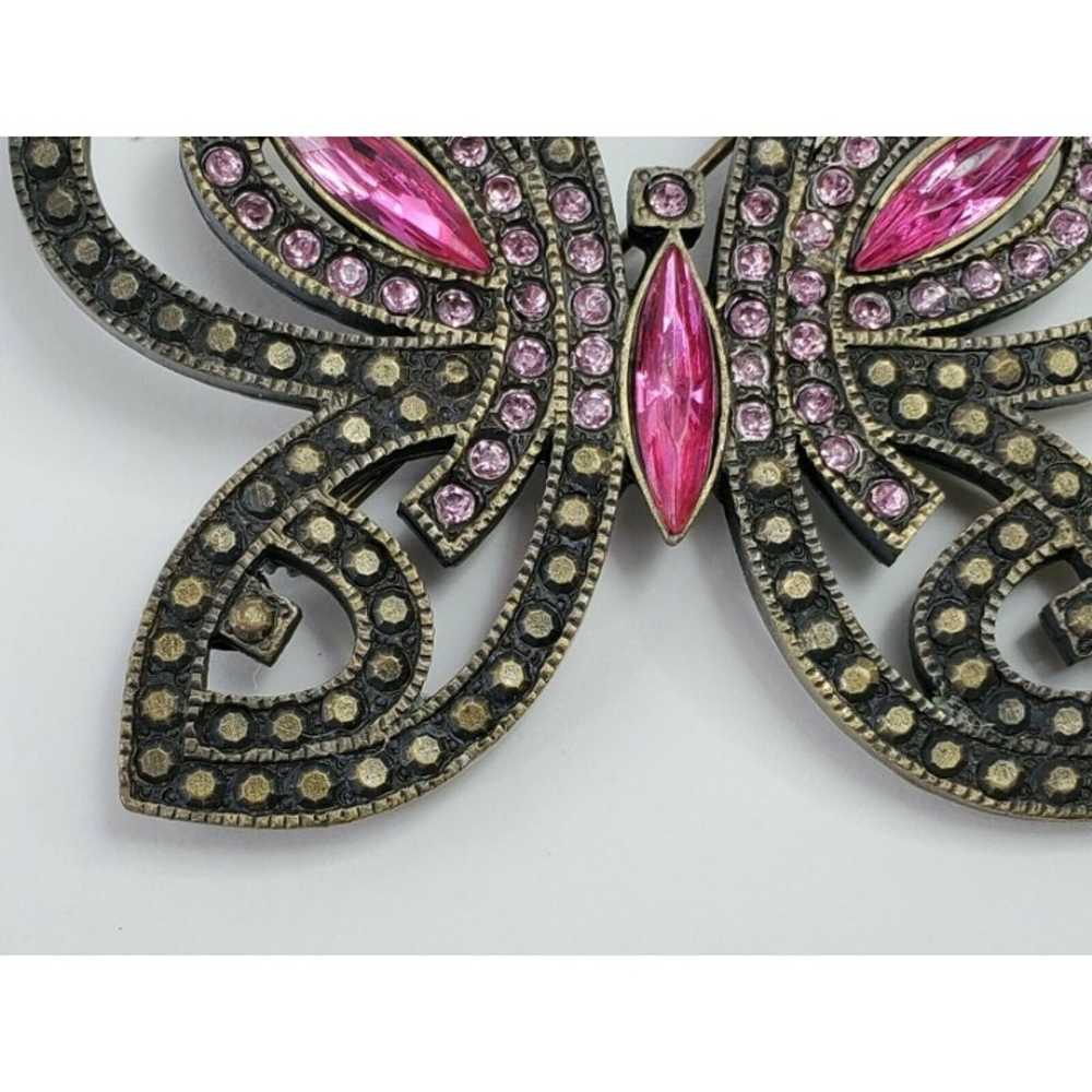 Large Metal Brass Tone Butterfly Pin Brooch with … - image 5