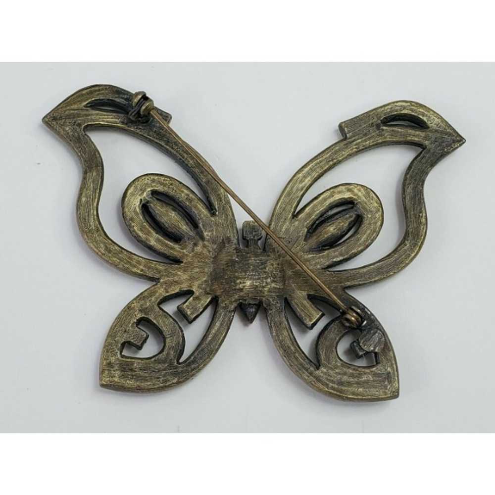 Large Metal Brass Tone Butterfly Pin Brooch with … - image 6