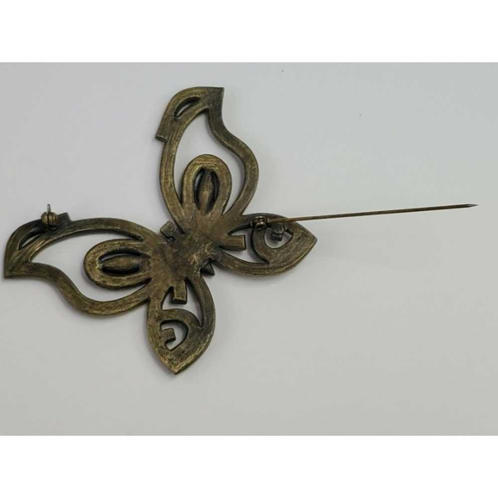 Large Metal Brass Tone Butterfly Pin Brooch with … - image 7