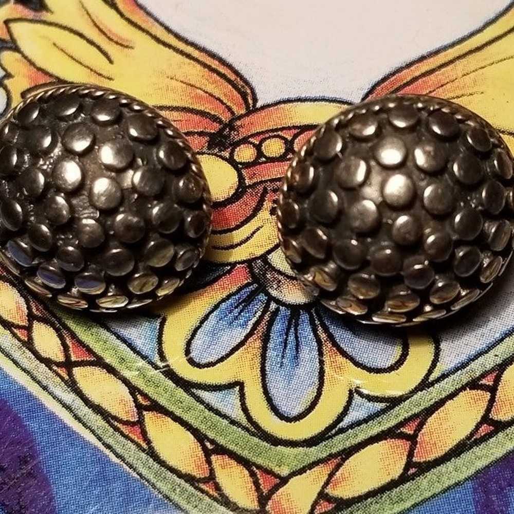 Vintage Sterling Silver Studded Button Earrings O… - image 1