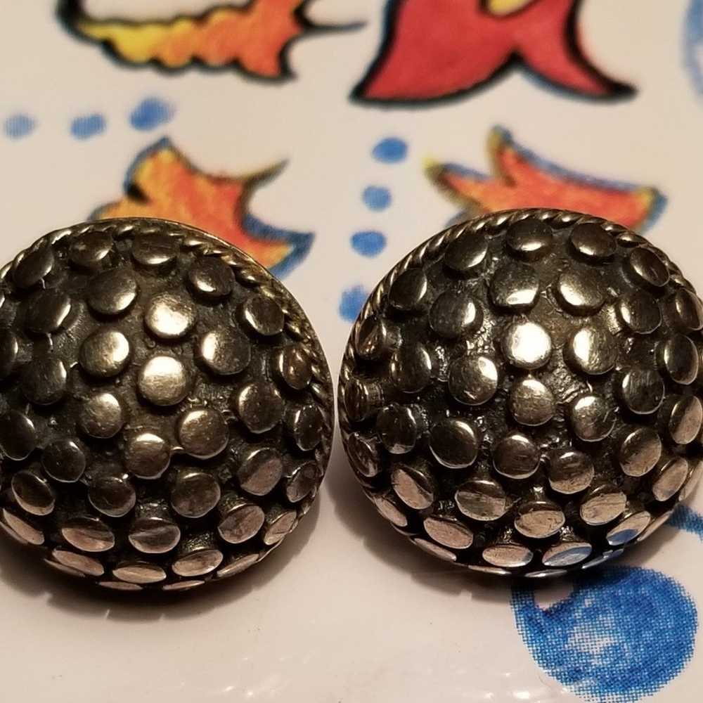 Vintage Sterling Silver Studded Button Earrings O… - image 2