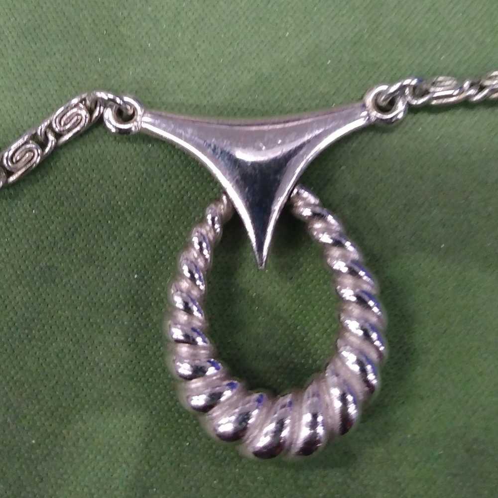 Vintage Trifari Silver tone Necklace with Pendant - image 2