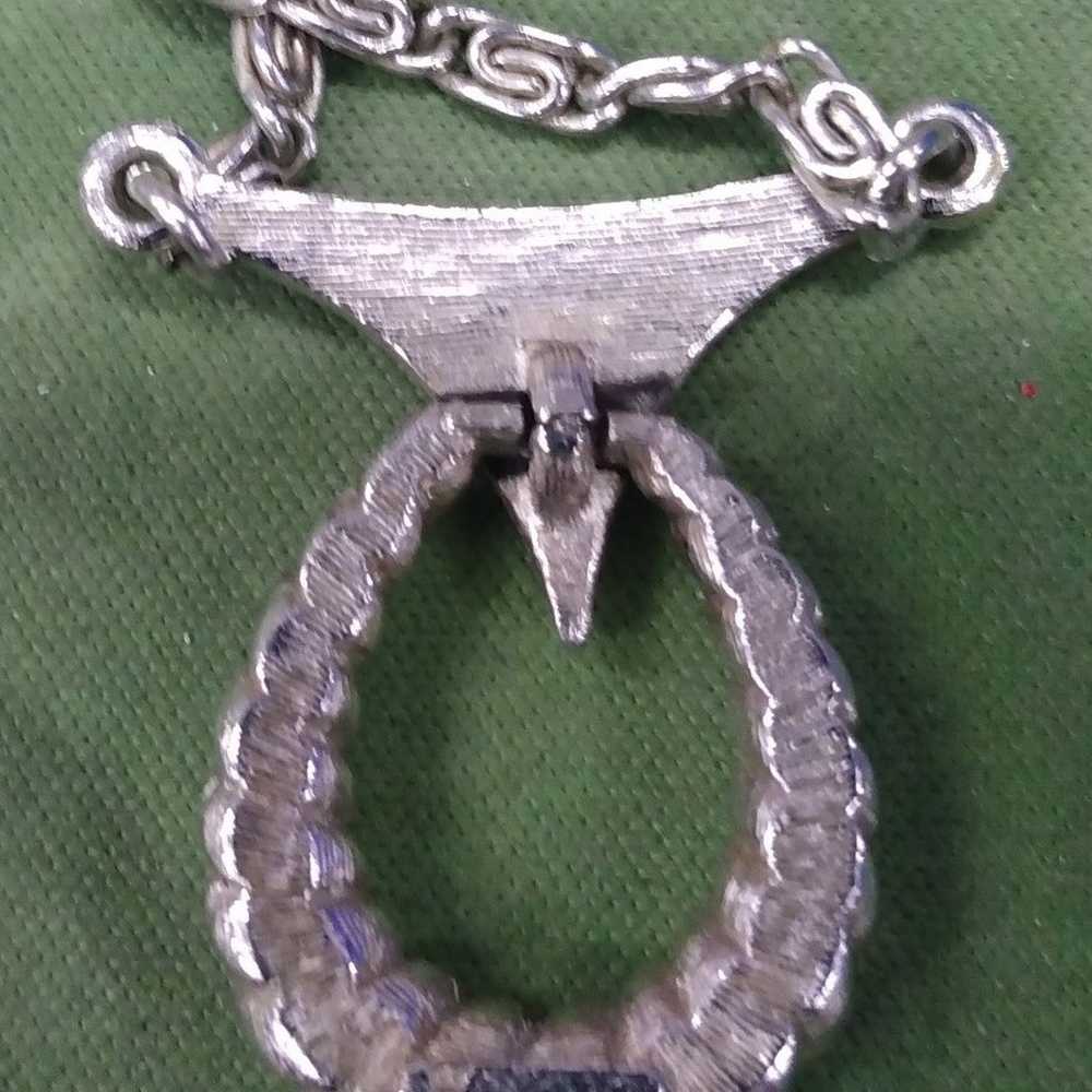 Vintage Trifari Silver tone Necklace with Pendant - image 3