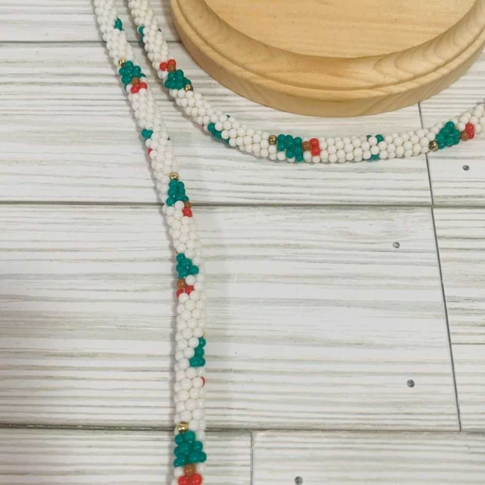 Vintage 70's Handmade Beaded Christmas Tree Wrap … - image 4