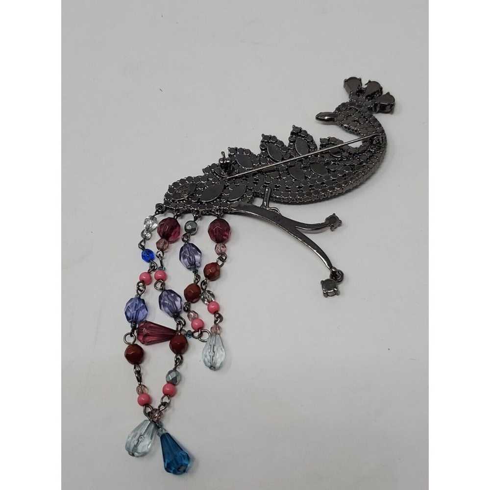 Vintage Signed Jeweled Peacock Dangle Brooch - image 12