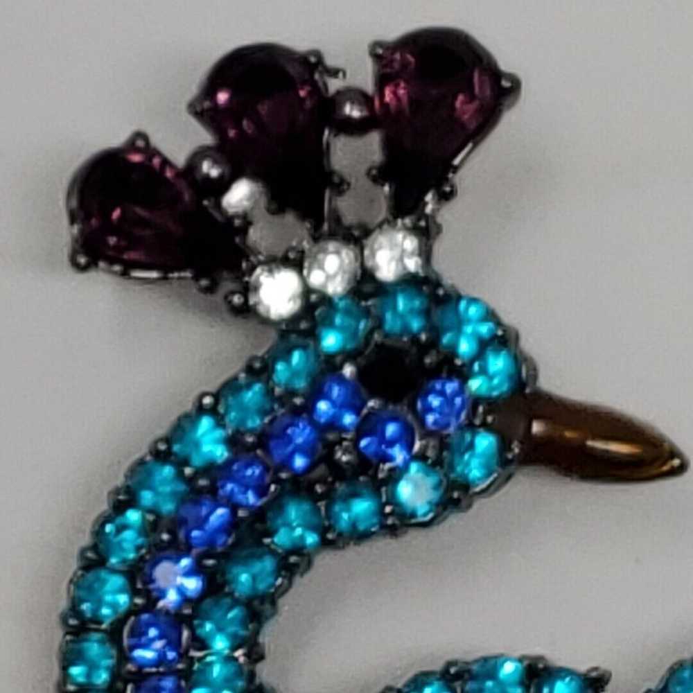 Vintage Signed Jeweled Peacock Dangle Brooch - image 7