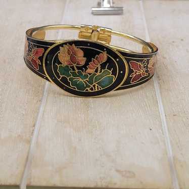 Vintage Floral Cloisonne Bracelet Hinged opening - image 1