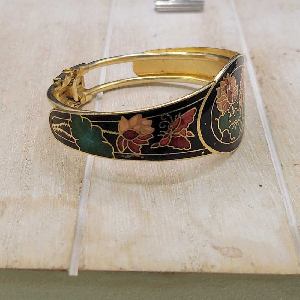 Vintage Floral Cloisonne Bracelet Hinged opening - image 5