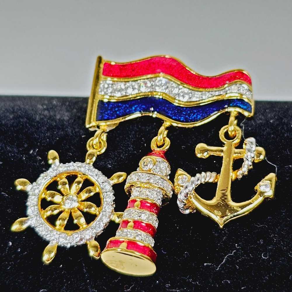 VTG Danbury Mint Nautical Goldtone Enamel Crystal… - image 2