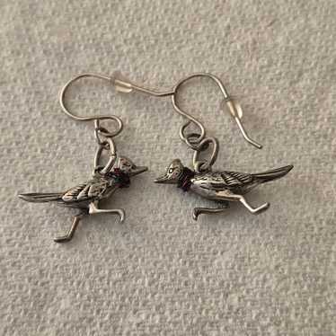 Sterling silver roadrunner birds earrings 1" - image 1