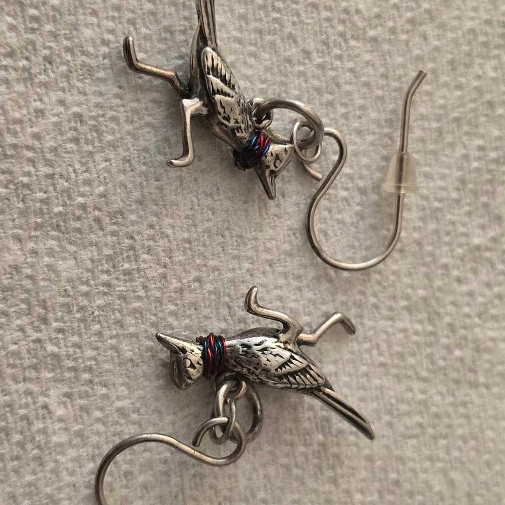 Sterling silver roadrunner birds earrings 1" - image 3